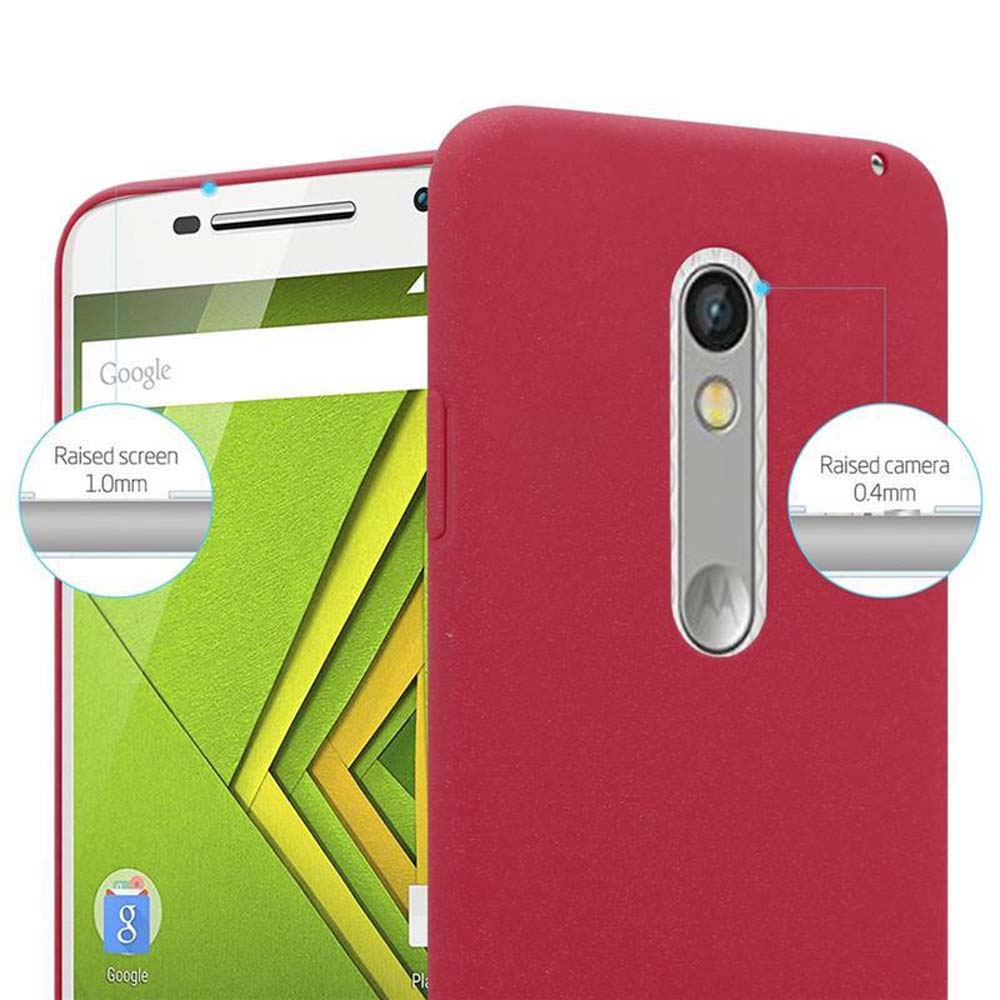 Telefono rosso con schermo e fotocamera. Il telefono è in una custodia rossa.
