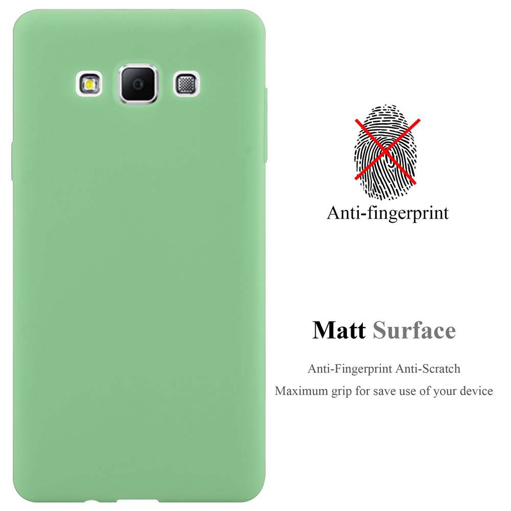 Grüne Handyhülle. Text: Anti-Fingerabdruck, Matt-Oberfläche.