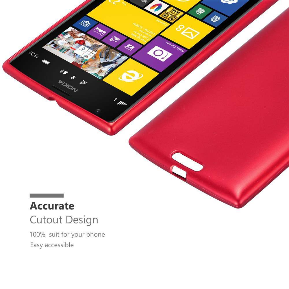 Rotes Telefon mit abgenommener Hülle. Text: Präzises Ausschnitt-Design.
