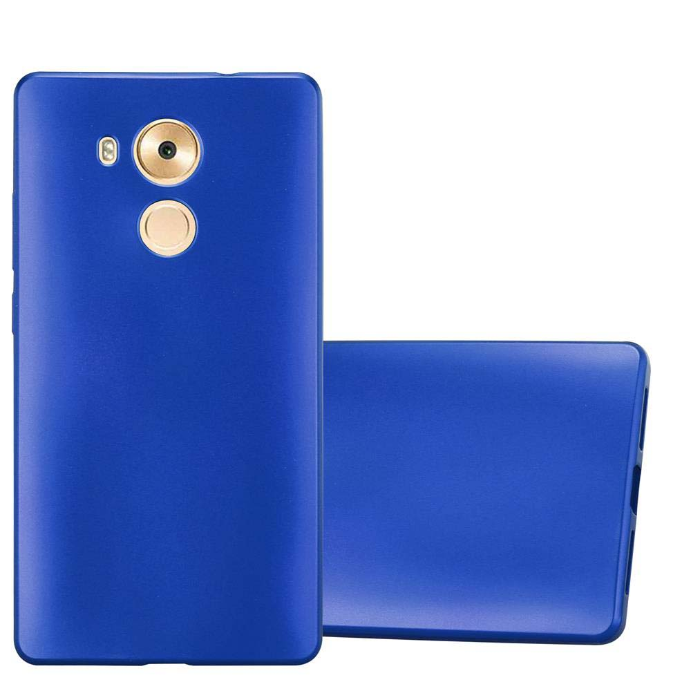 Funda de teléfono azul con cámara. Otra funda descansa detrás.