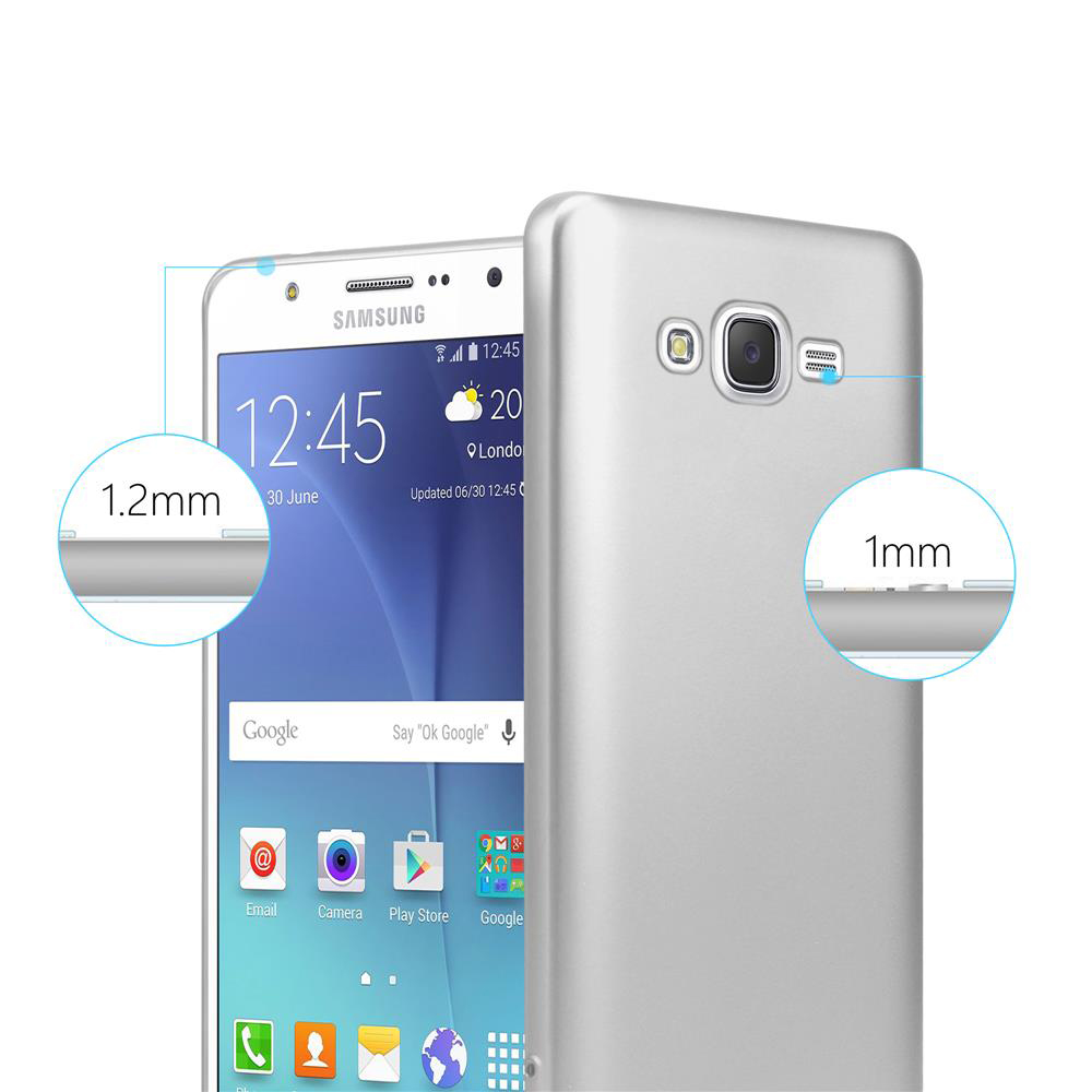 Ein weißes Samsung-Telefon mit Hülle. Das Telefon zeigt die Uhrzeit 12:45 und das Datum 30. Juni.