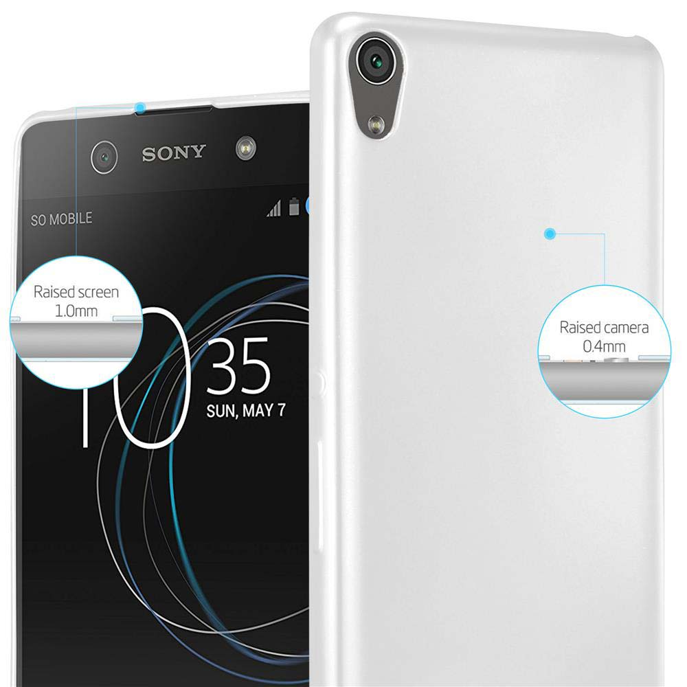 Una funda blanca para teléfono con un teléfono dentro, mostrando la hora, con pantalla y cámara elevadas.