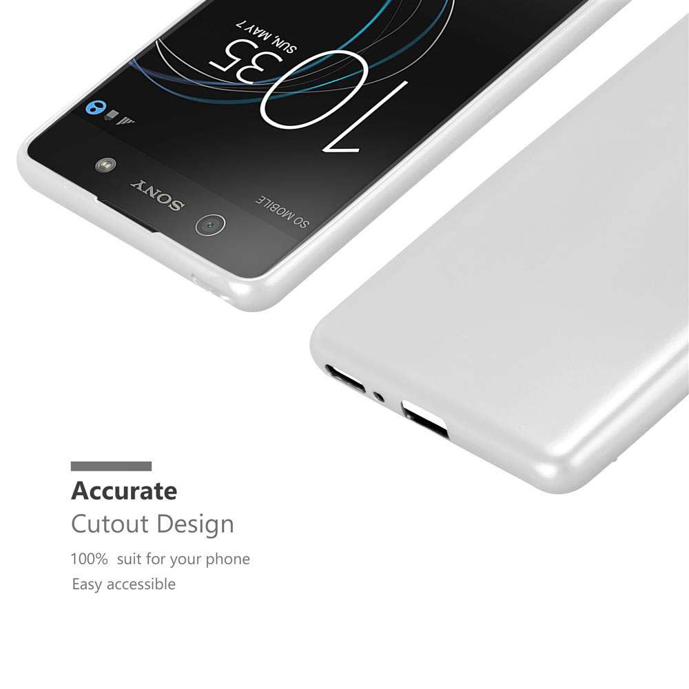 Un teléfono blanco con una pantalla que muestra la hora y el nombre de la marca. A su lado hay una funda blanca.