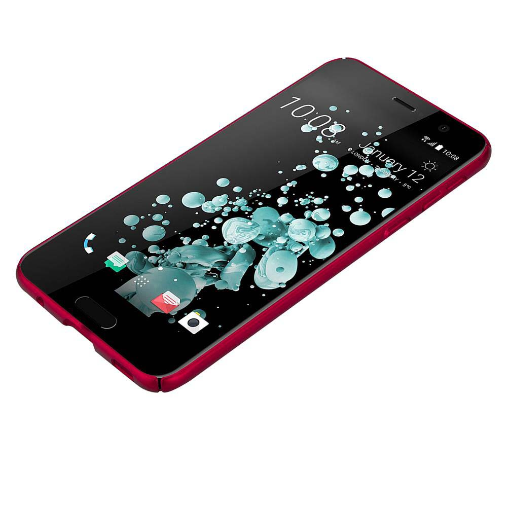 Rotes Telefon auf weißem Hintergrund mit Uhrzeit und Datum.