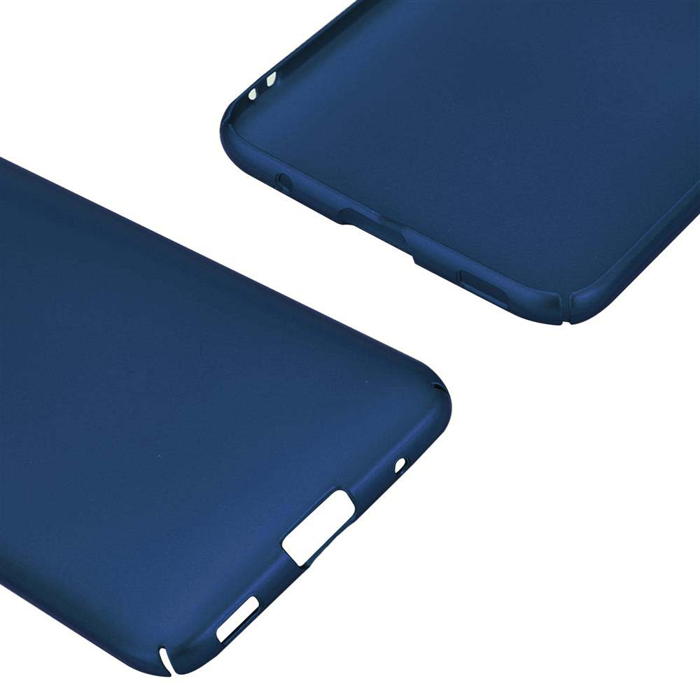 Vengono mostrate due custodie blu per telefono. Una aperta, una chiusa.