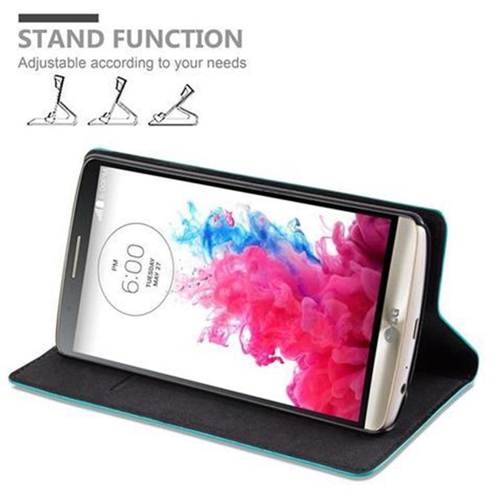 Un teléfono en una funda, de pie. La pantalla muestra una imagen colorida y la hora es 6:00.