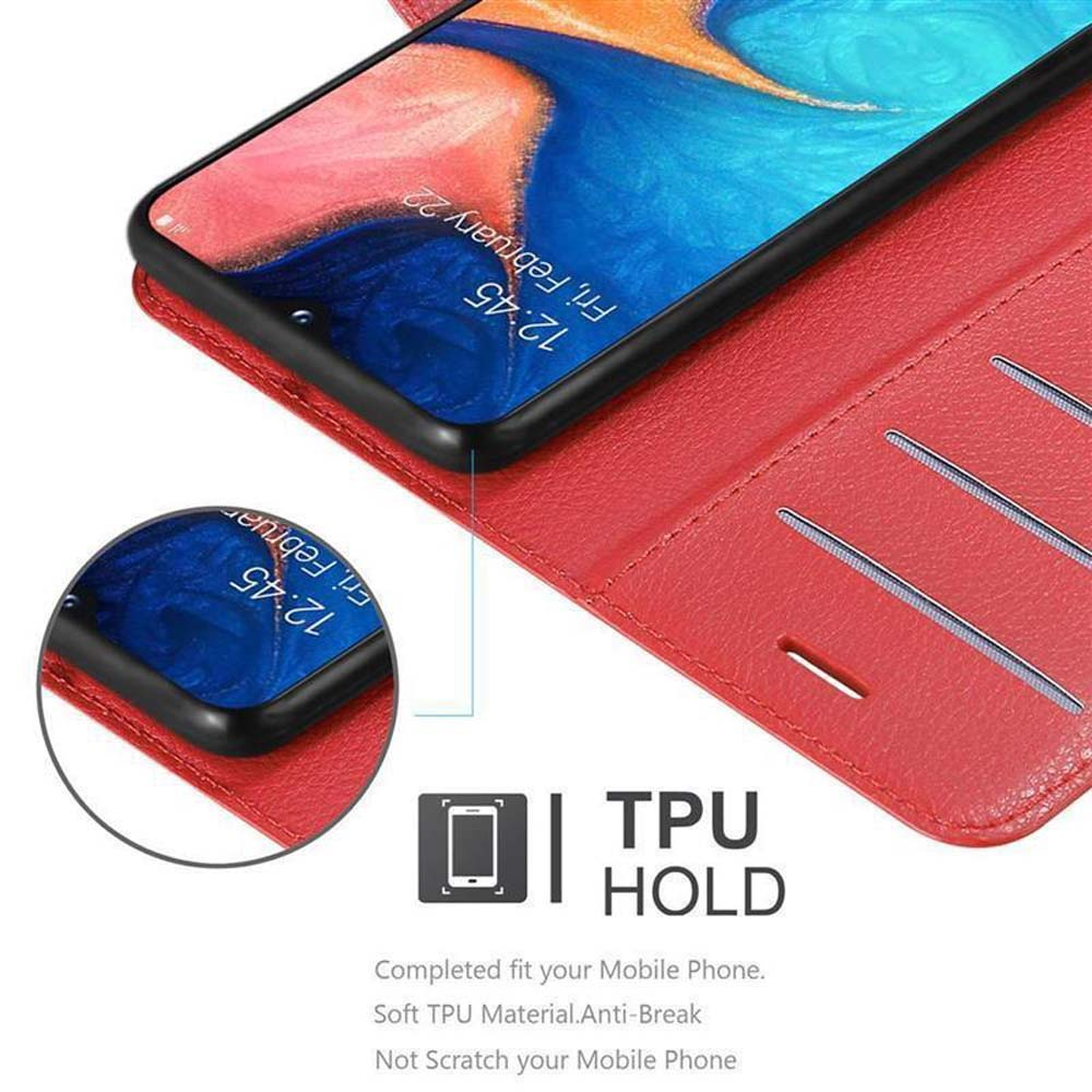 Rote Handyhülle mit Telefon, zeigt Telefonbildschirm, Details des TPU-Halters auf weißem Hintergrund.
