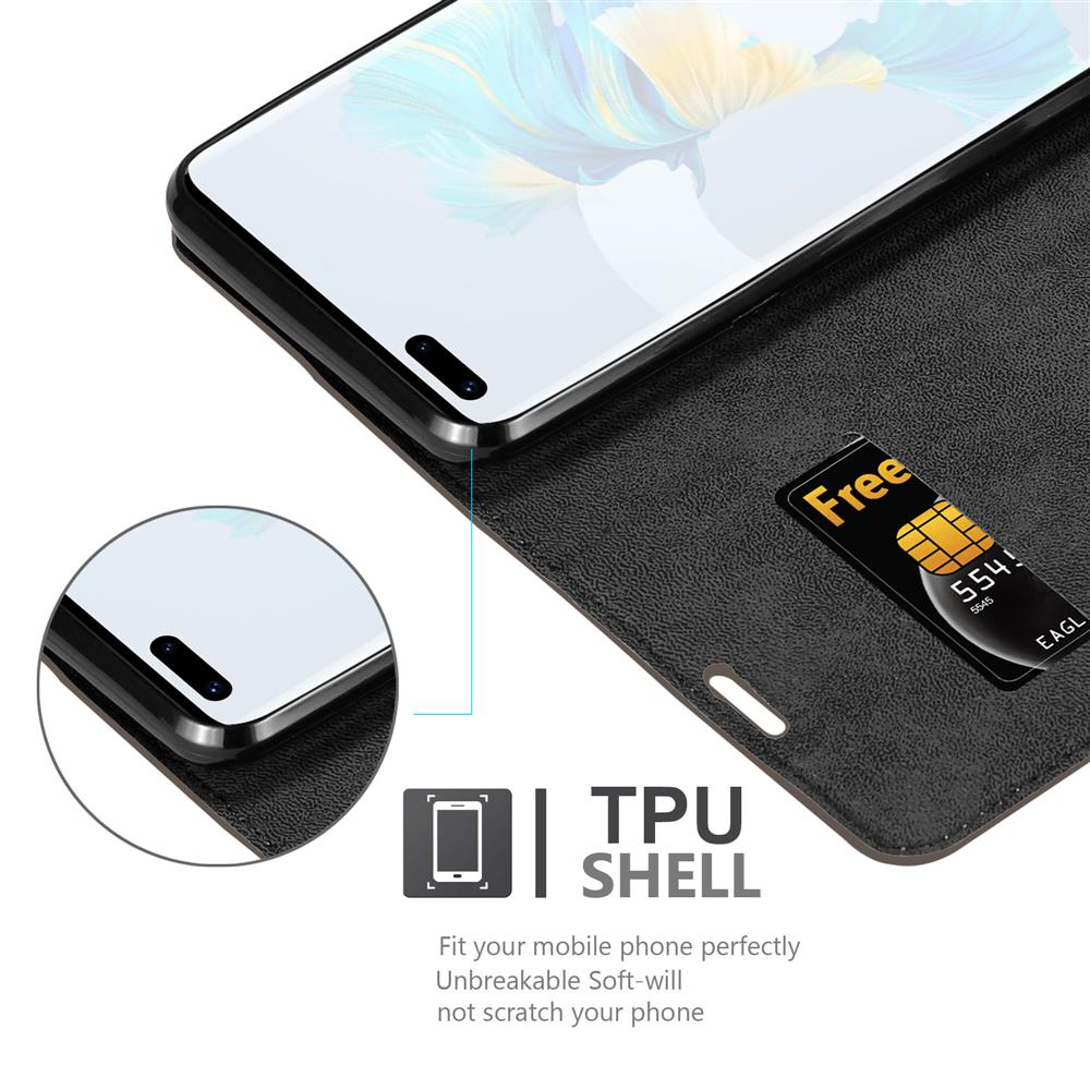 Un telefono nero in una custodia nera. Una carta è visibile. Testo: 'TPU SHELL'.