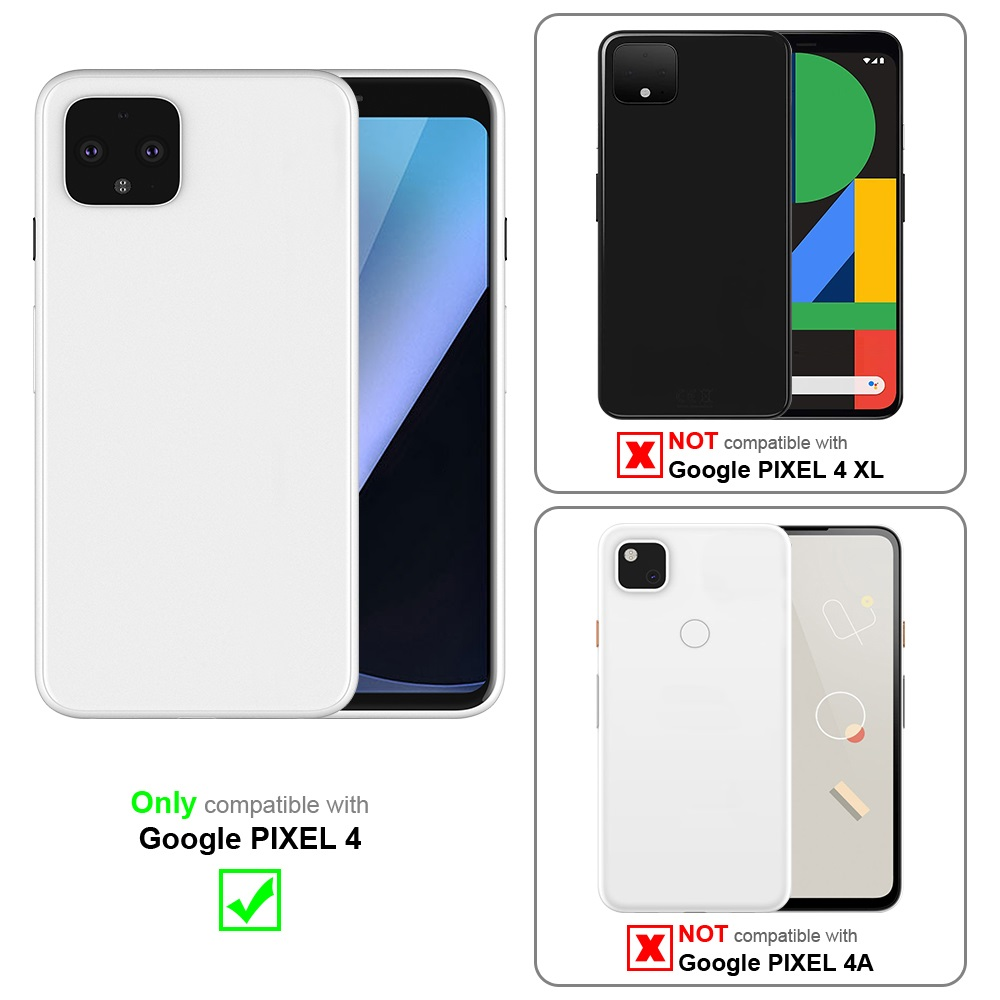 Due telefoni e custodie. Uno è compatibile con Google Pixel 4, l'altro non è compatibile con Google Pixel 4A.