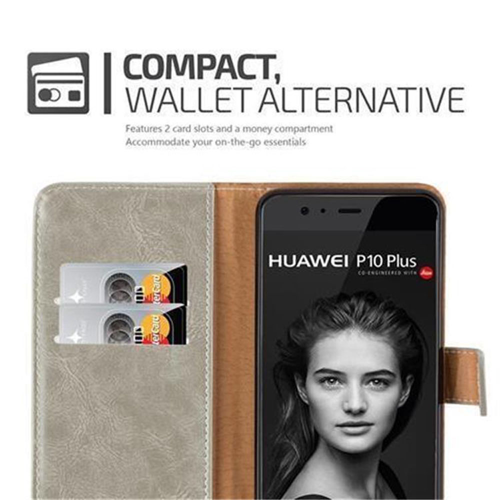 Telefon in einer Brieftaschen-Hülle. Auf dem Bildschirm ist ein Frauengesicht zu sehen. Zwei Kartenfächer sichtbar.