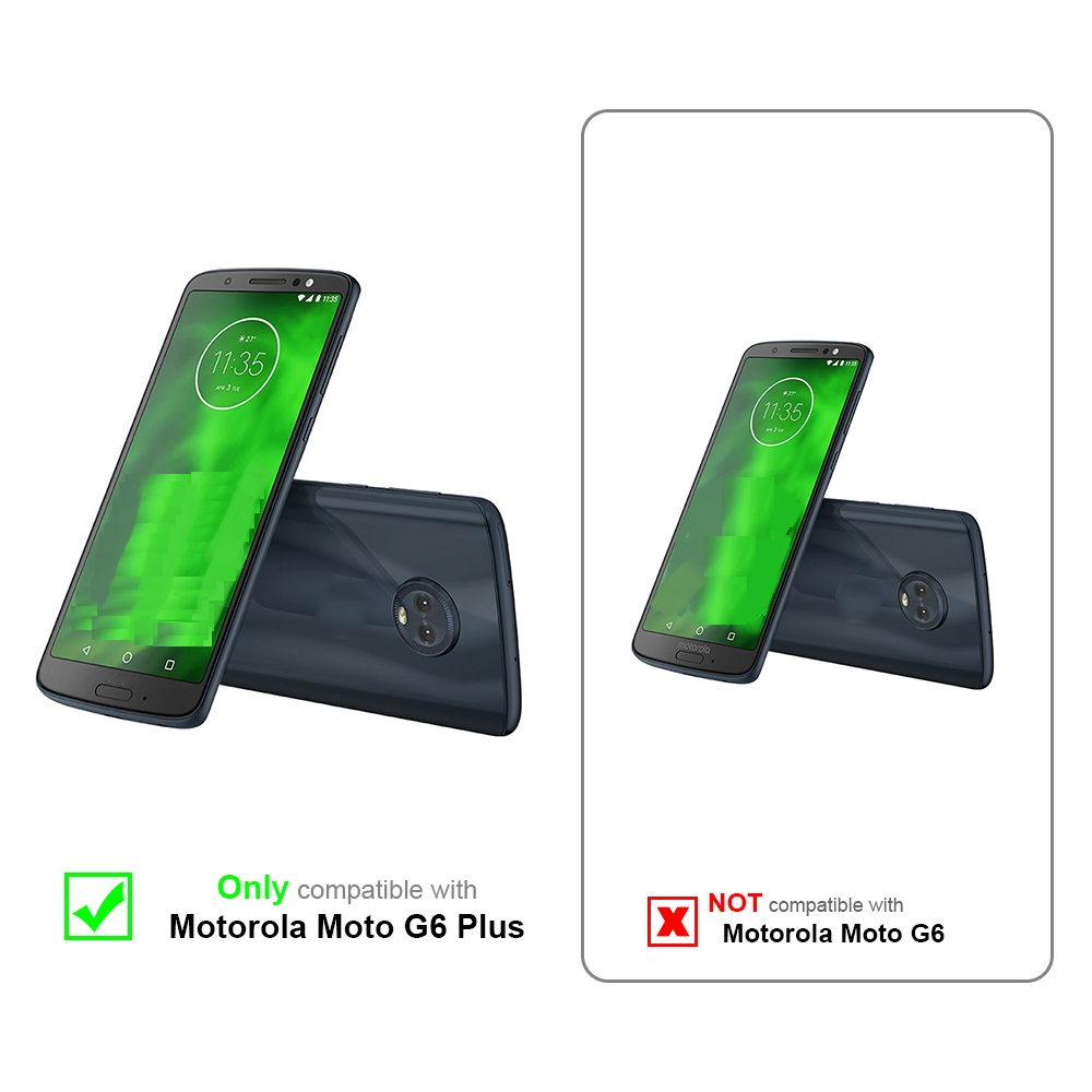Due telefoni, uno con custodia e l'altro no. Compatibilità: G6 Plus ok, G6 no.