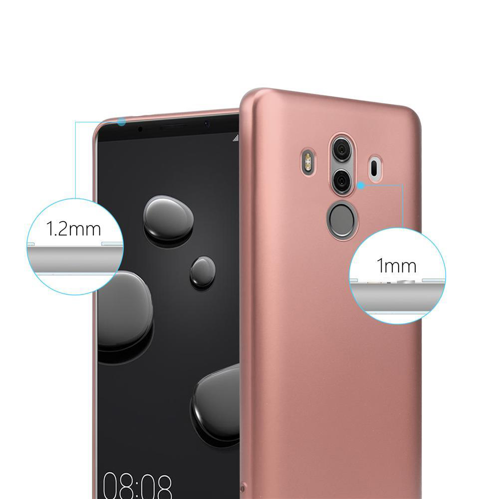 Telefon und Hülle. Die Hülle ist rosa. Diagramme zeigen Dickenmessungen.