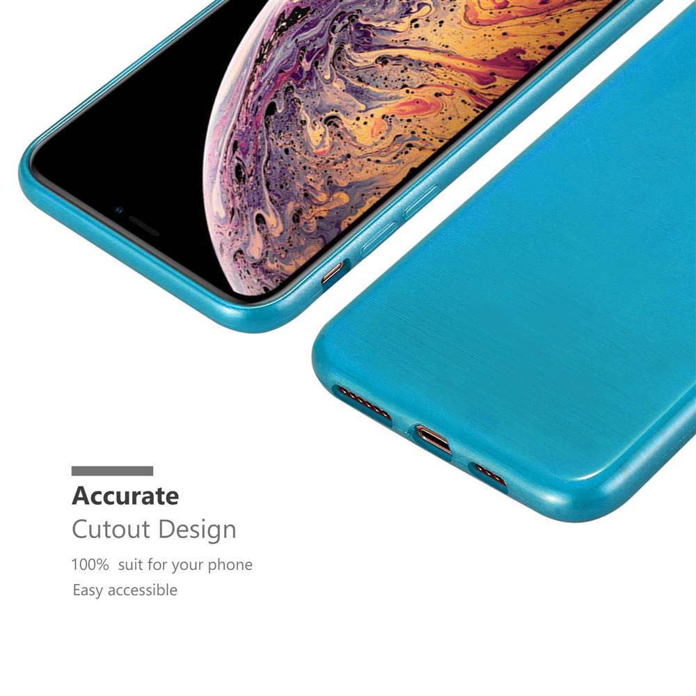 Blaues Telefon in einer blauen Hülle. Die Hülle hat Aussparungen für die Funktionen des Telefons. Die Hülle ist hart.