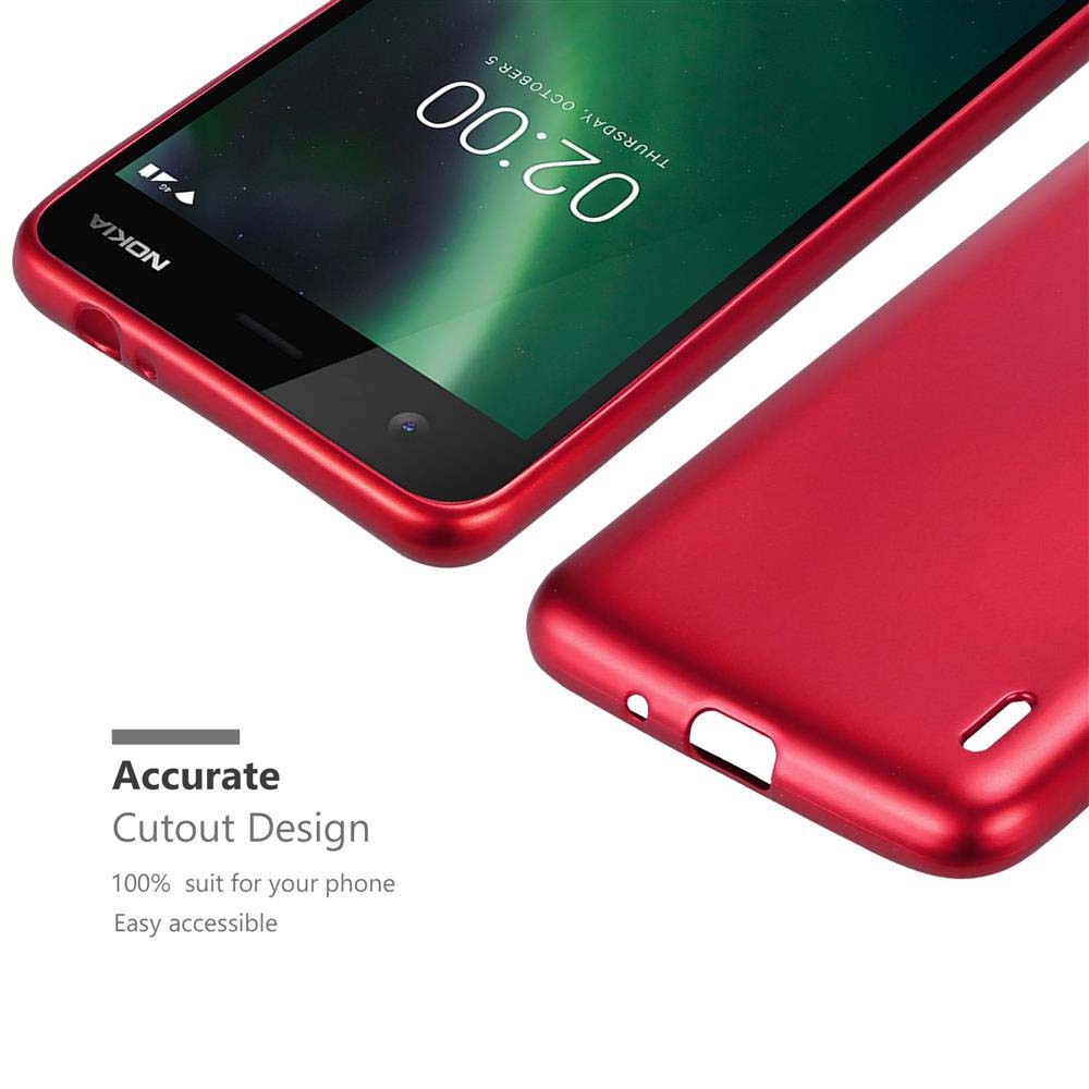 Cover rossa con schermo del telefono, con testo 'Accurate Cutout Design', facile accesso.
