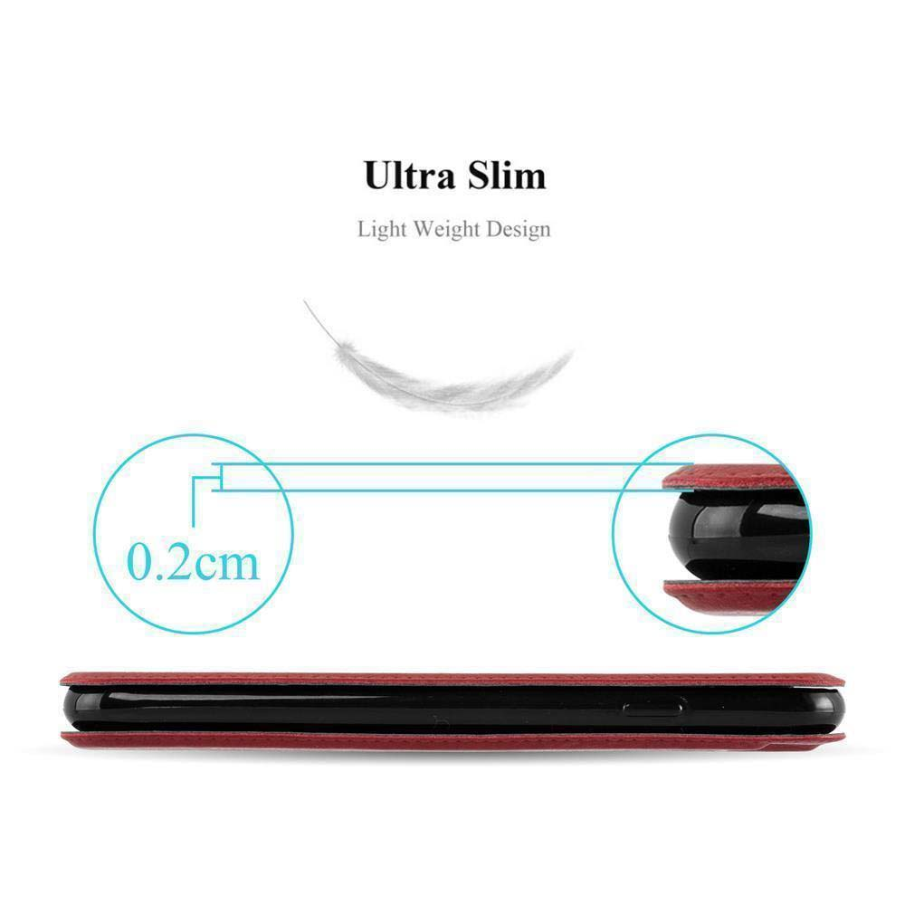 Un telefono in una custodia nera, con una grafica a piuma. Testo: Ultra sottile.