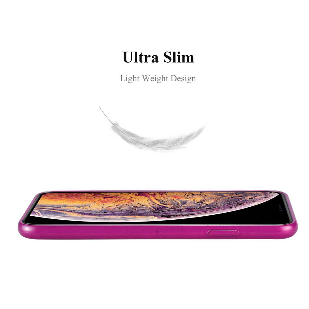 Custodia per telefono viola con una piuma che fluttua sopra.