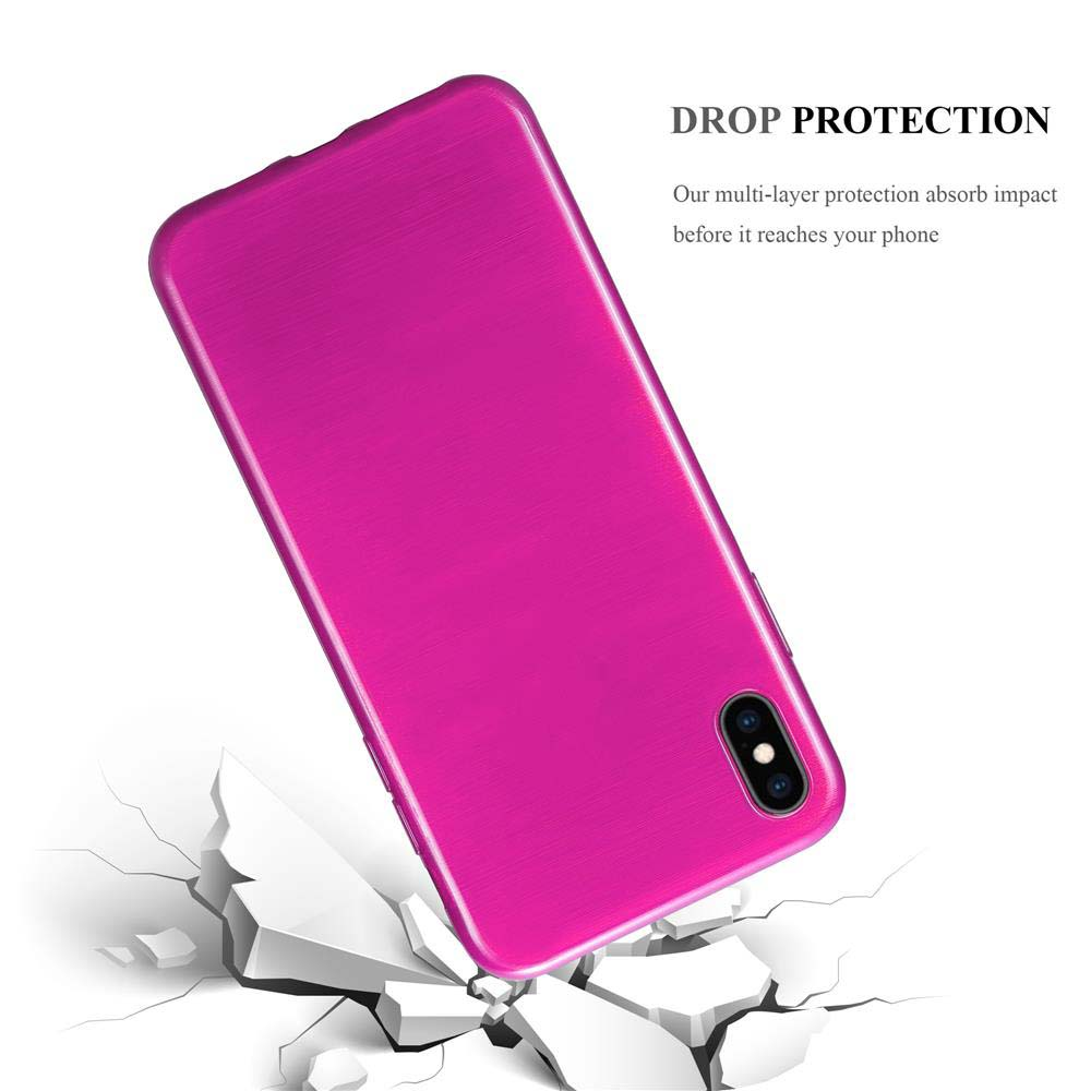 Custodia magenta, su superficie crepata, mostrando protezione.