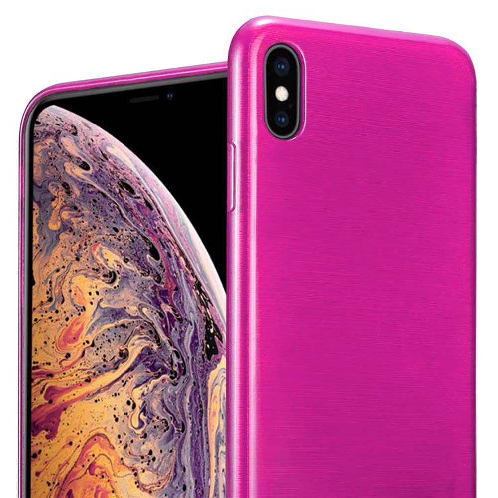 Custodia per telefono rosa e un telefono. Il telefono è rosa e ha una fotocamera laterale.