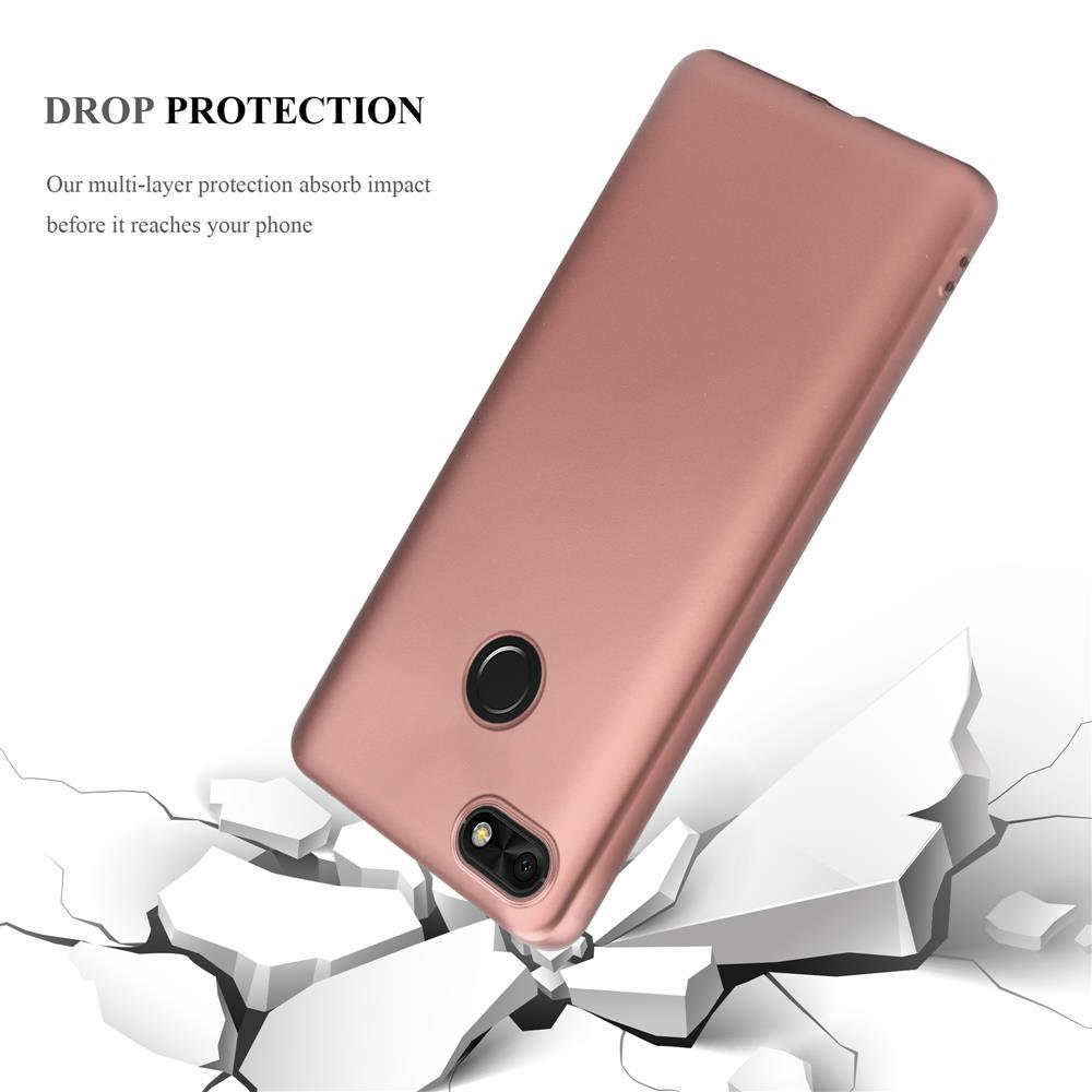 Custodia per telefono rosa, su superficie bianca incrinata, protezione dalle cadute.