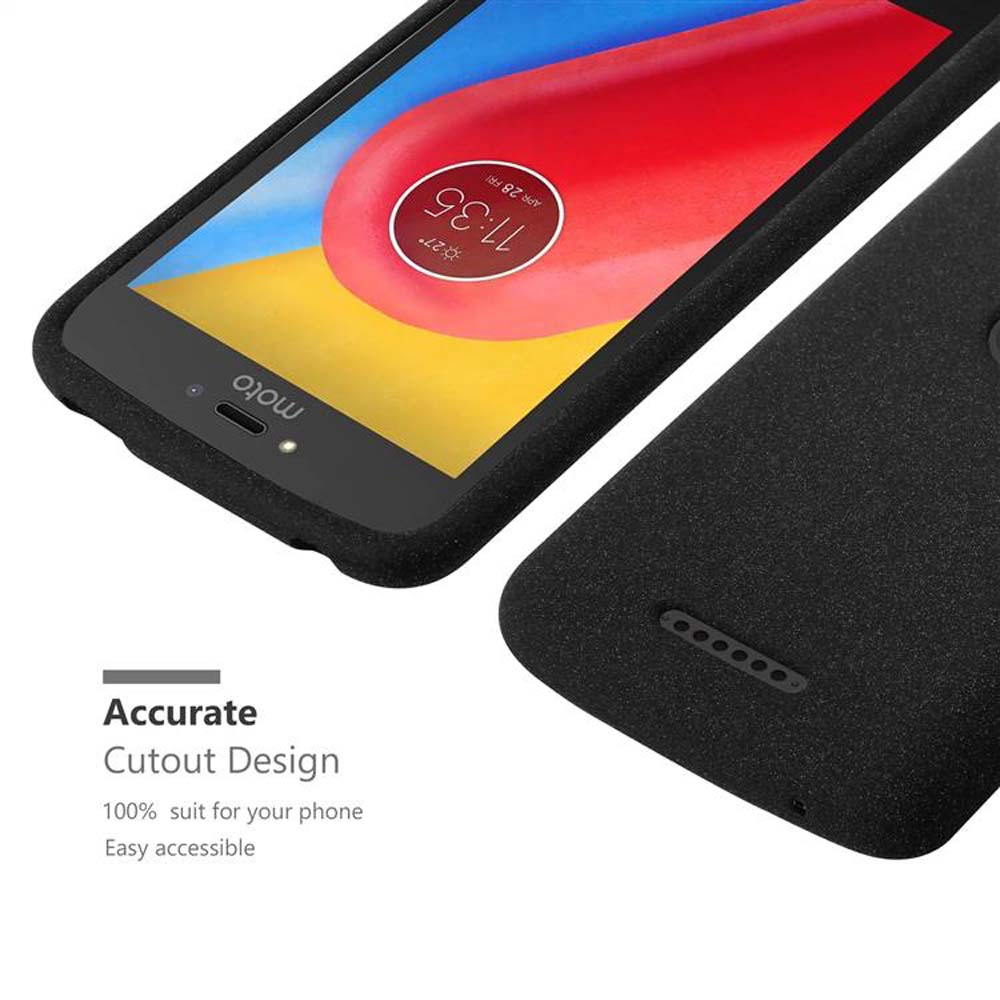 L'immagine mostra un telefono con una custodia, evidenziando il design preciso dei ritagli.