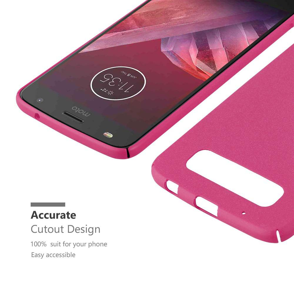 Telefono e custodia rosa. La custodia è separata. Il testo evidenzia il design ritagliato e la vestibilità del telefono.