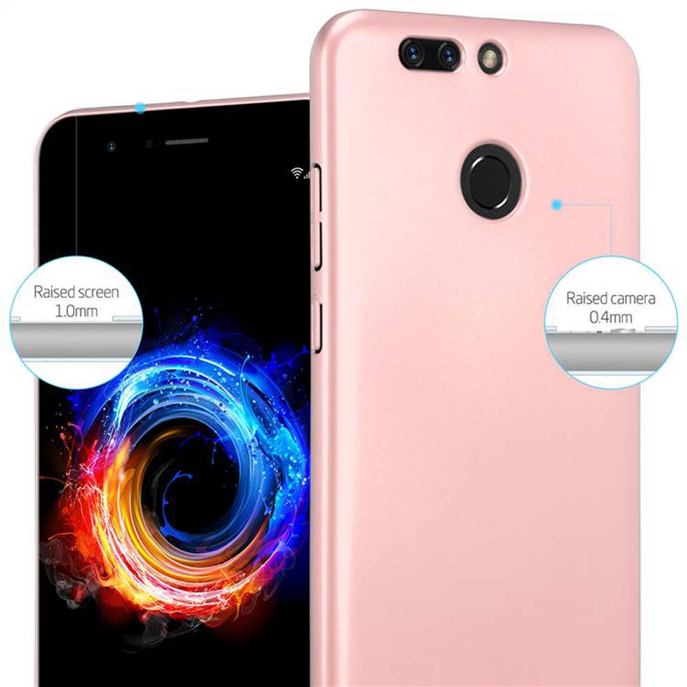Custodia rosa e telefono nero. Sfondo bianco.