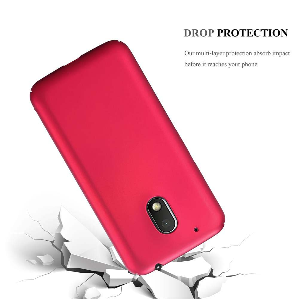 Cover rossa che cade su una superficie rotta, con testo 'Drop Protection'.