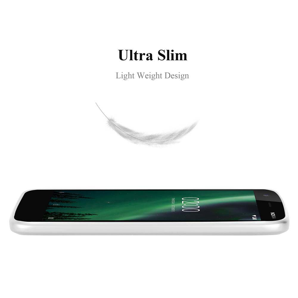 Telefono bianco con custodia. Testo: 'Ultra Slim' e 'Light Weight Design'.