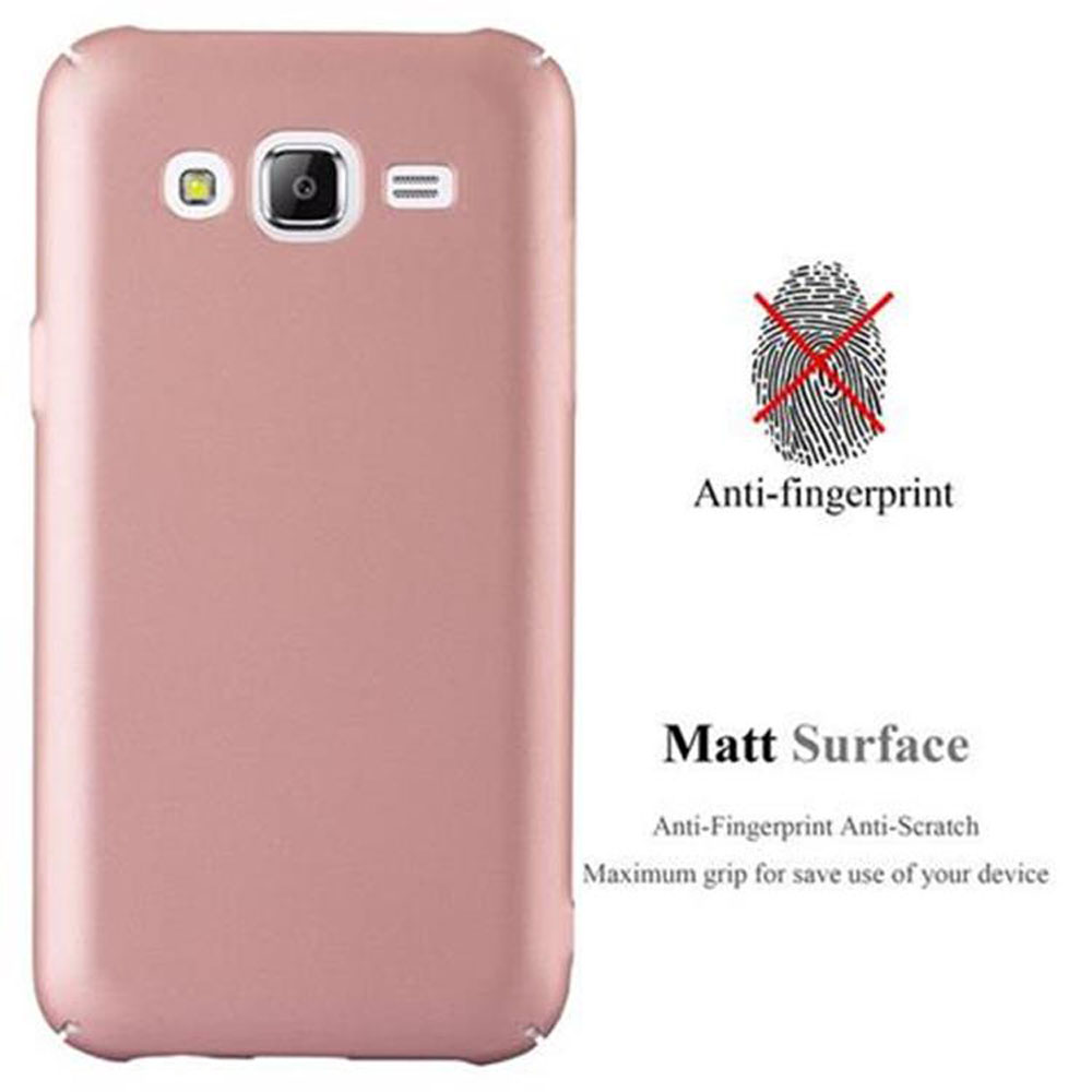 Eine rosa Handyhülle mit matter Oberfläche. Text weist auf Anti-Fingerabdruck und Anti-Kratzer hin.