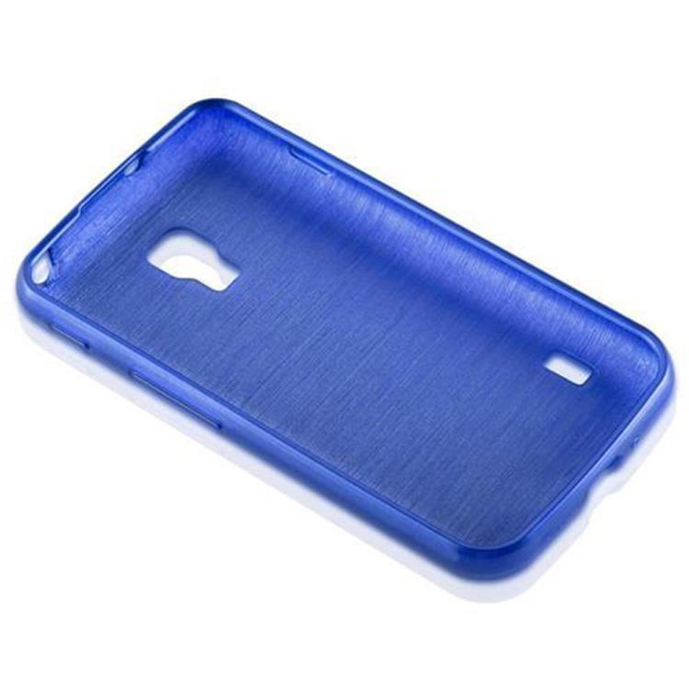 Blaue Handyhülle. Die Hülle ist leer und zeigt die Innenseite. Weißer Hintergrund.