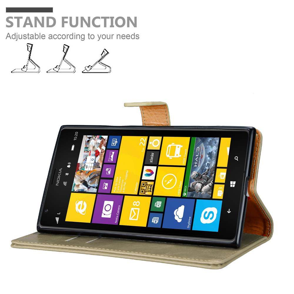 Telefono in custodia, con app sullo schermo. Testo funzione supporto in alto.