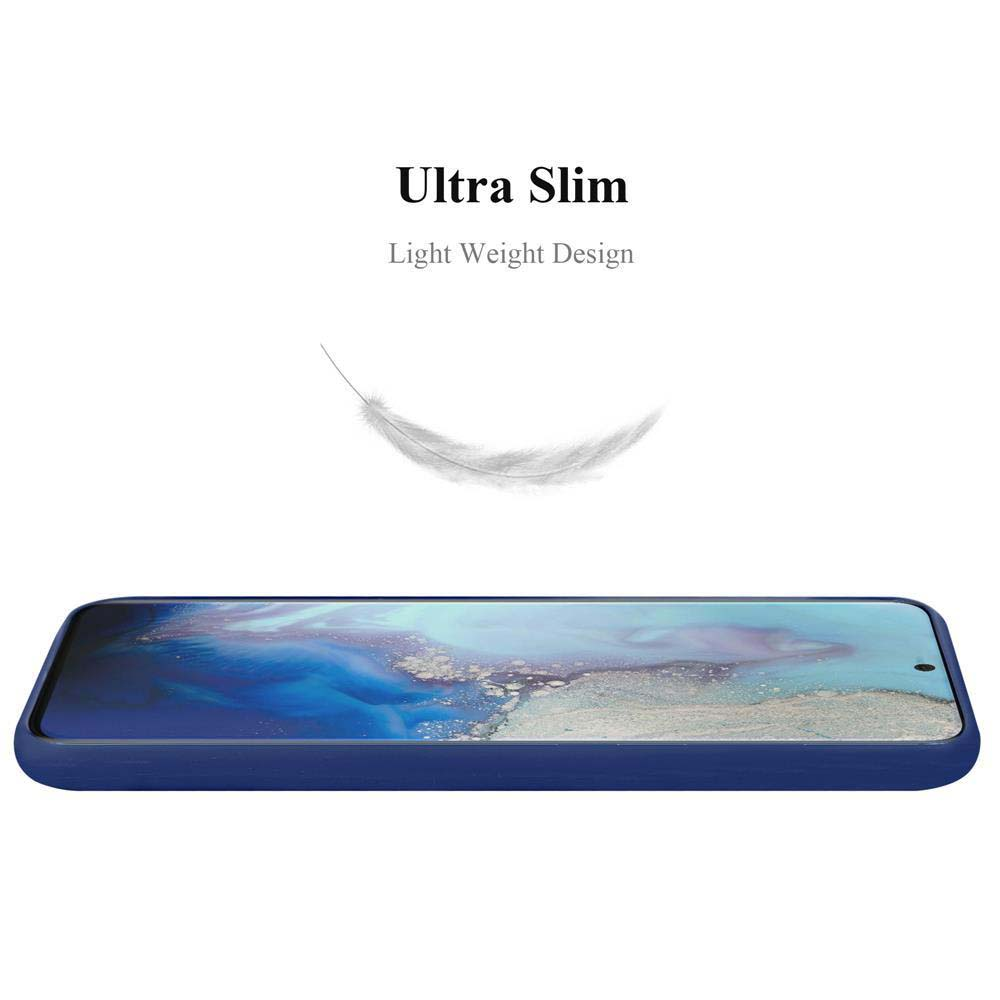 Custodia per telefono blu. Il telefono si trova sulla custodia. Il testo dice 'Ultra Slim' e 'Light Weight Design'.