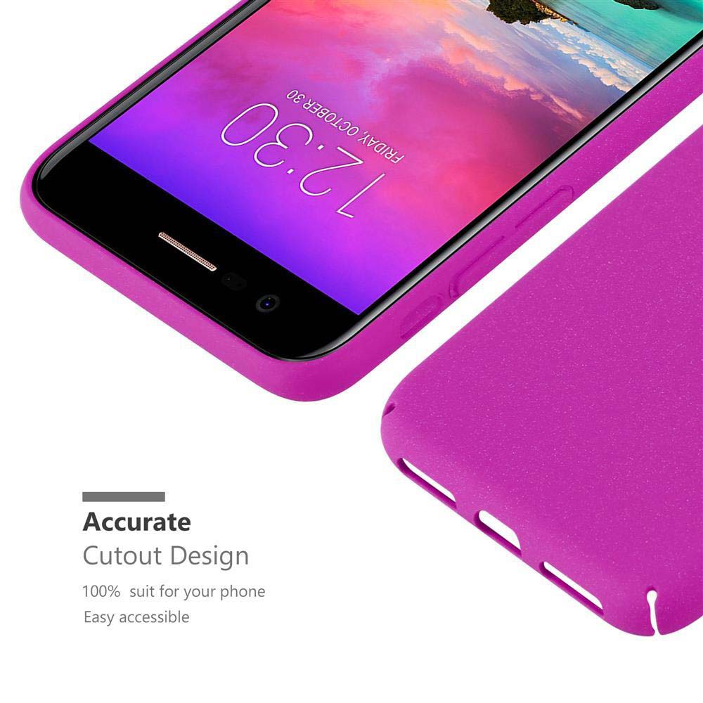 Lila Telefon und Hülle. Der Text lautet 'Exaktes Ausschnittdesign'.