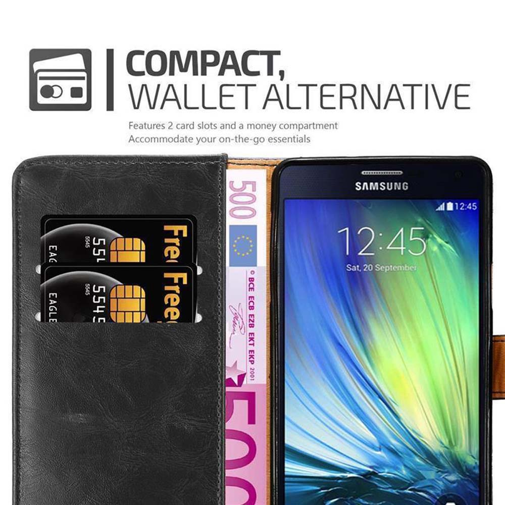 Schwarzes Telefon in einer Brieftasche mit Karten und einem 500-Euro-Schein.