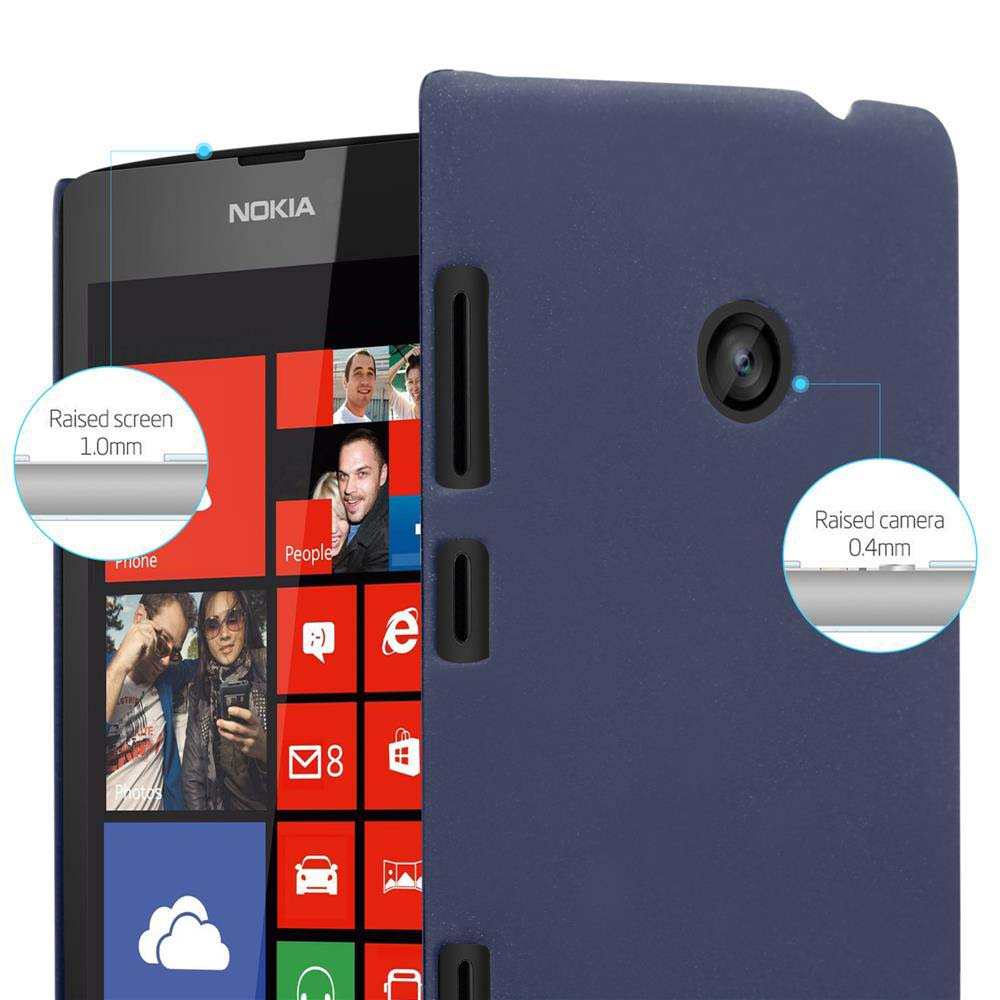 Telefono Nokia in una custodia blu. Il telefono mostra un'interfaccia colorata. Il testo è sullo schermo.