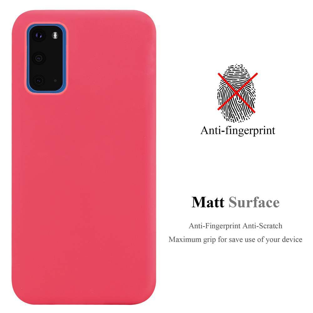 Eine rosa Handyhülle mit Anti-Fingerabdruck und matter Oberfläche. Text: Anti-Fingerabdruck, Matt-Oberfläche.