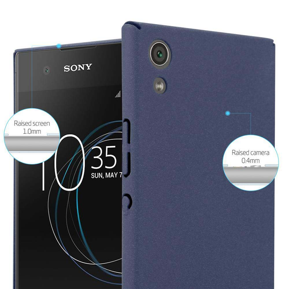 Una custodia blu con un telefono all'interno. Ha caratteristiche di protezione dello schermo e della fotocamera rialzate.