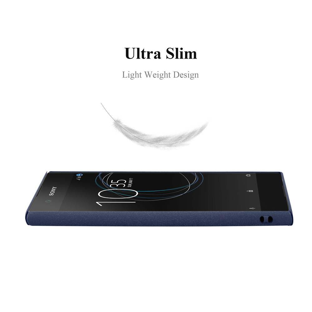 Viene mostrata una custodia blu per telefono. Il testo in alto dice Ultra Slim e sotto Light Weight Design.