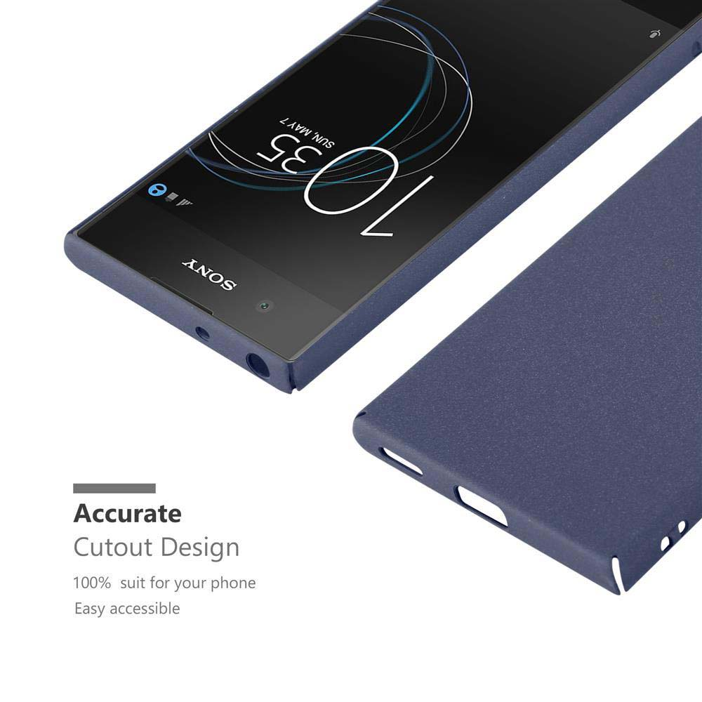 Telefono con custodia blu. Sfondo bianco. Il display del telefono è visibile.