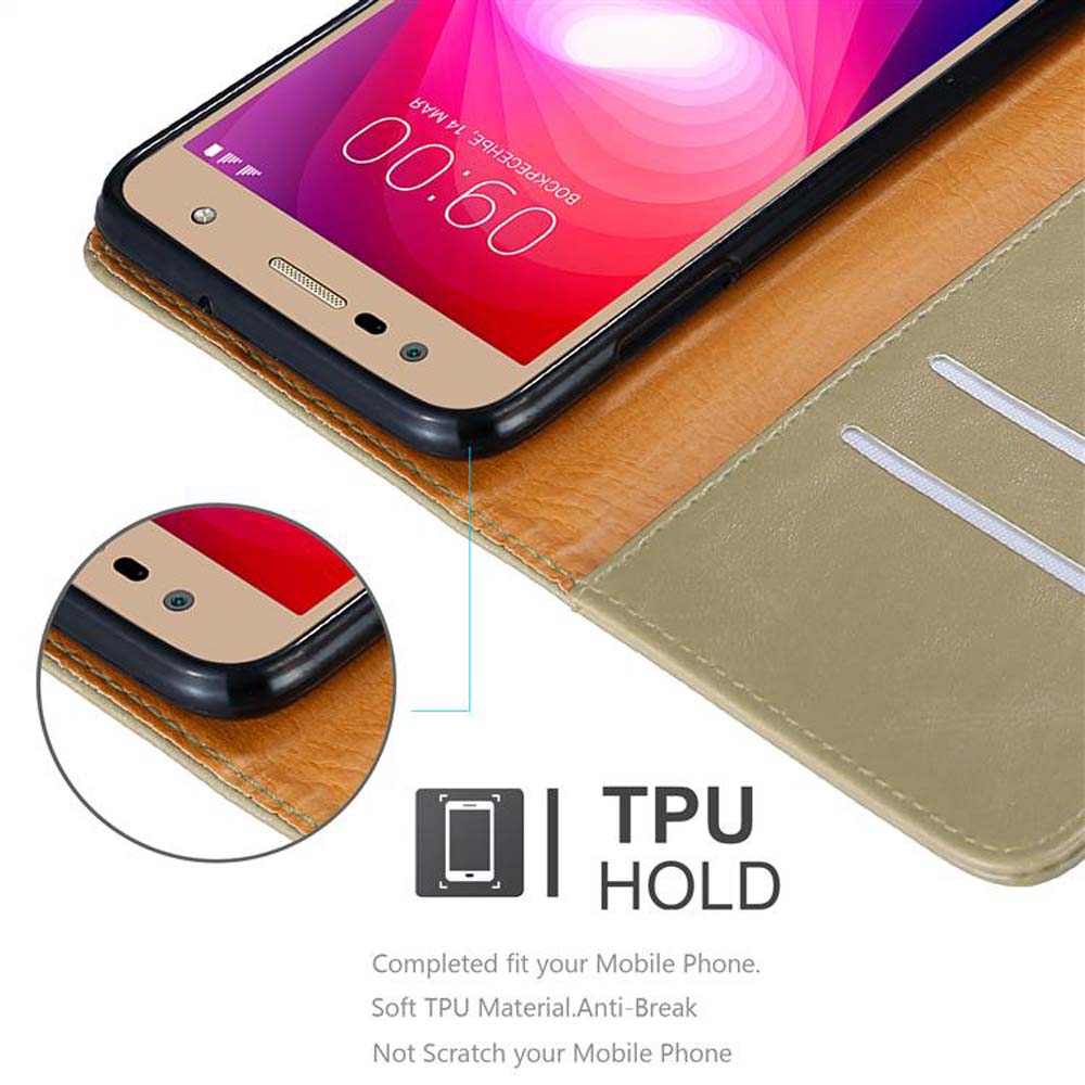 Primo piano di un telefono in una custodia, che mostra lo schermo e l'etichetta TPU HOLD.