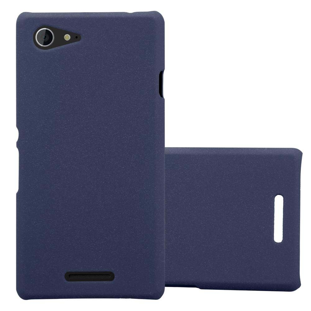 Dunkelblaue Handyhülle und ein Telefon. Die Hülle befindet sich auf weißem Hintergrund.