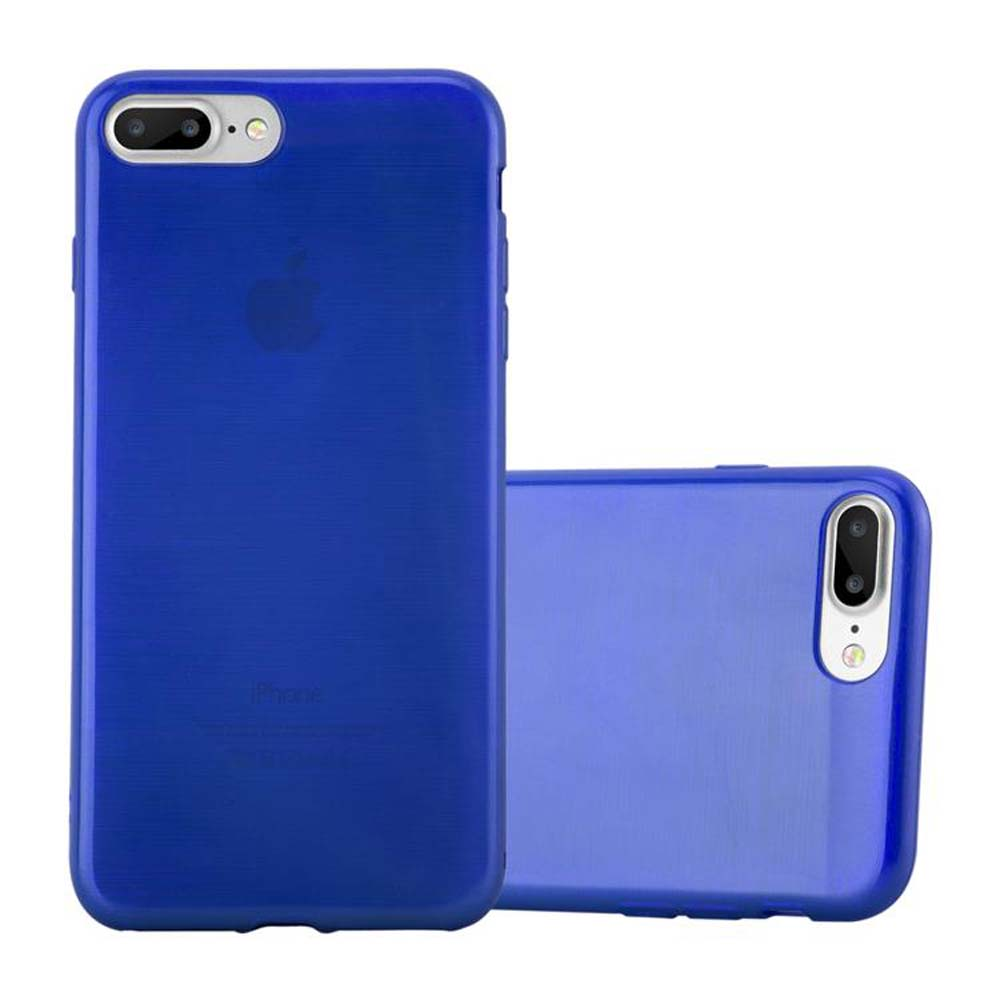 Dos fundas azules, una con cámara y flash, la otra sin.