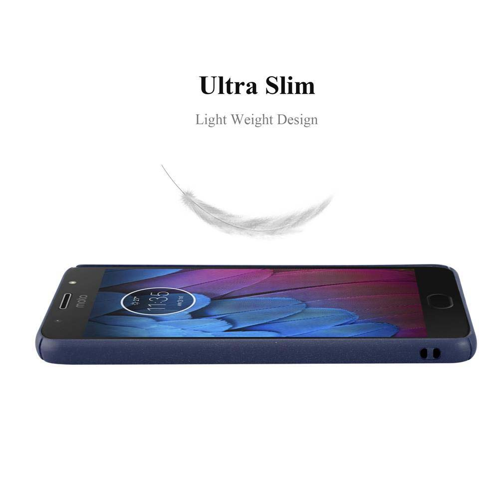 Una custodia blu per telefono con un telefono dentro. Una piuma galleggia sopra. Il testo dice Ultra Slim.