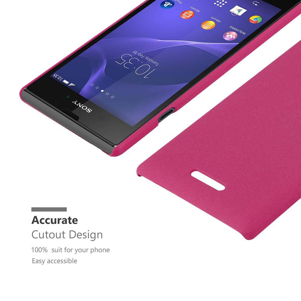 Ein Telefon in einer magenta Hülle mit Ausschnitt, das den Bildschirm mit der Uhrzeit zeigt.