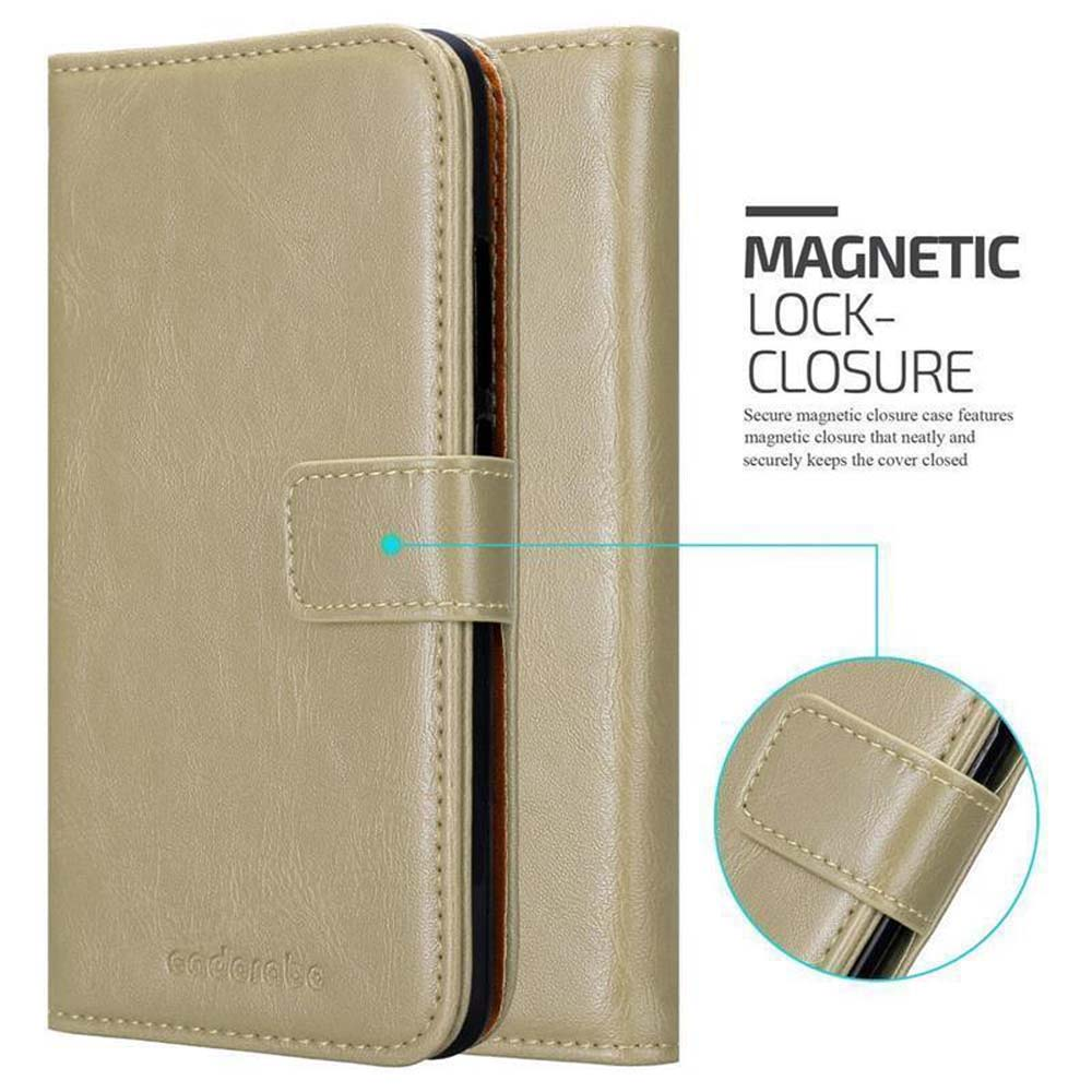 Eine Brieftasche mit Magnetverschluss, die den Mechanismus zeigt.