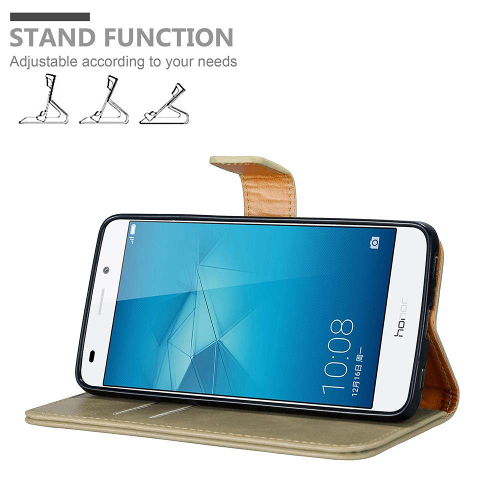 Ein Telefon in einer braunen Hülle, offen auf einem Tisch. Der Bildschirm zeigt die Uhrzeit 10:08.