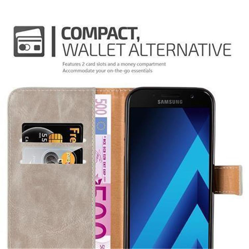 Ein Telefon befindet sich in einer Brieftaschenhülle mit Kartenfächern und Geld. Eine kompakte Brieftaschenalternative.