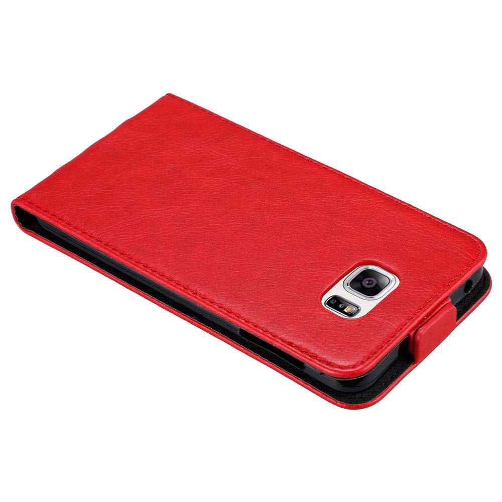 Custodia rossa per telefono, con un telefono all'interno, che mostra lo schermo.