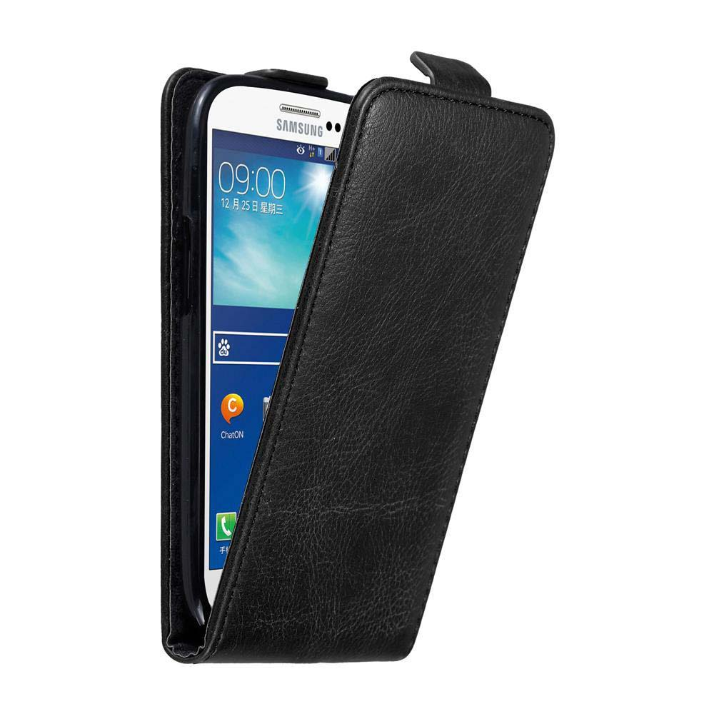 Eine schwarze Handyhülle mit Telefon, die Abdeckung ist geöffnet, zeigt den Bildschirm.