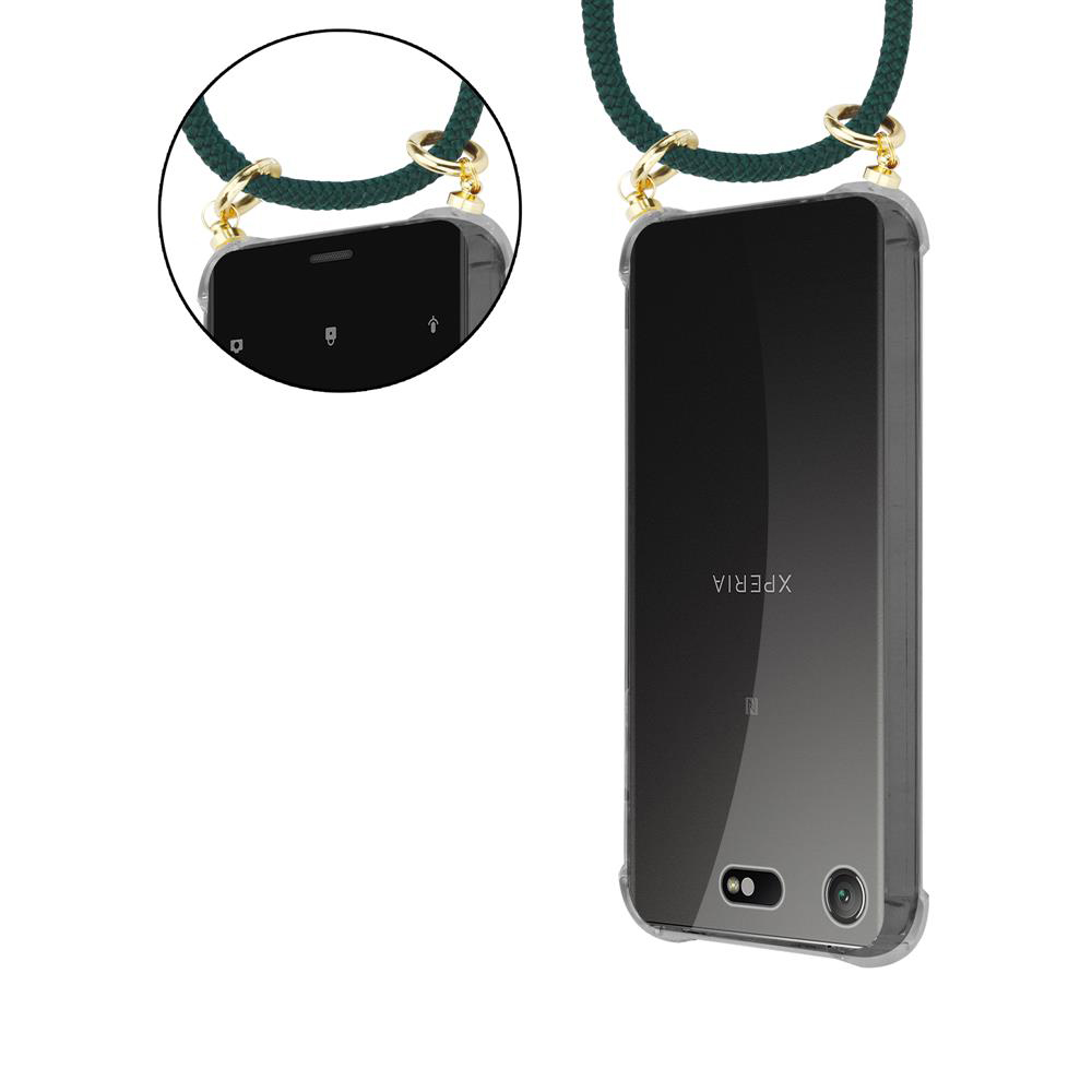 Zwei Telefone mit Hüllen und Lanyards, eines schwarz und eines silberfarben, auf weißem Hintergrund.